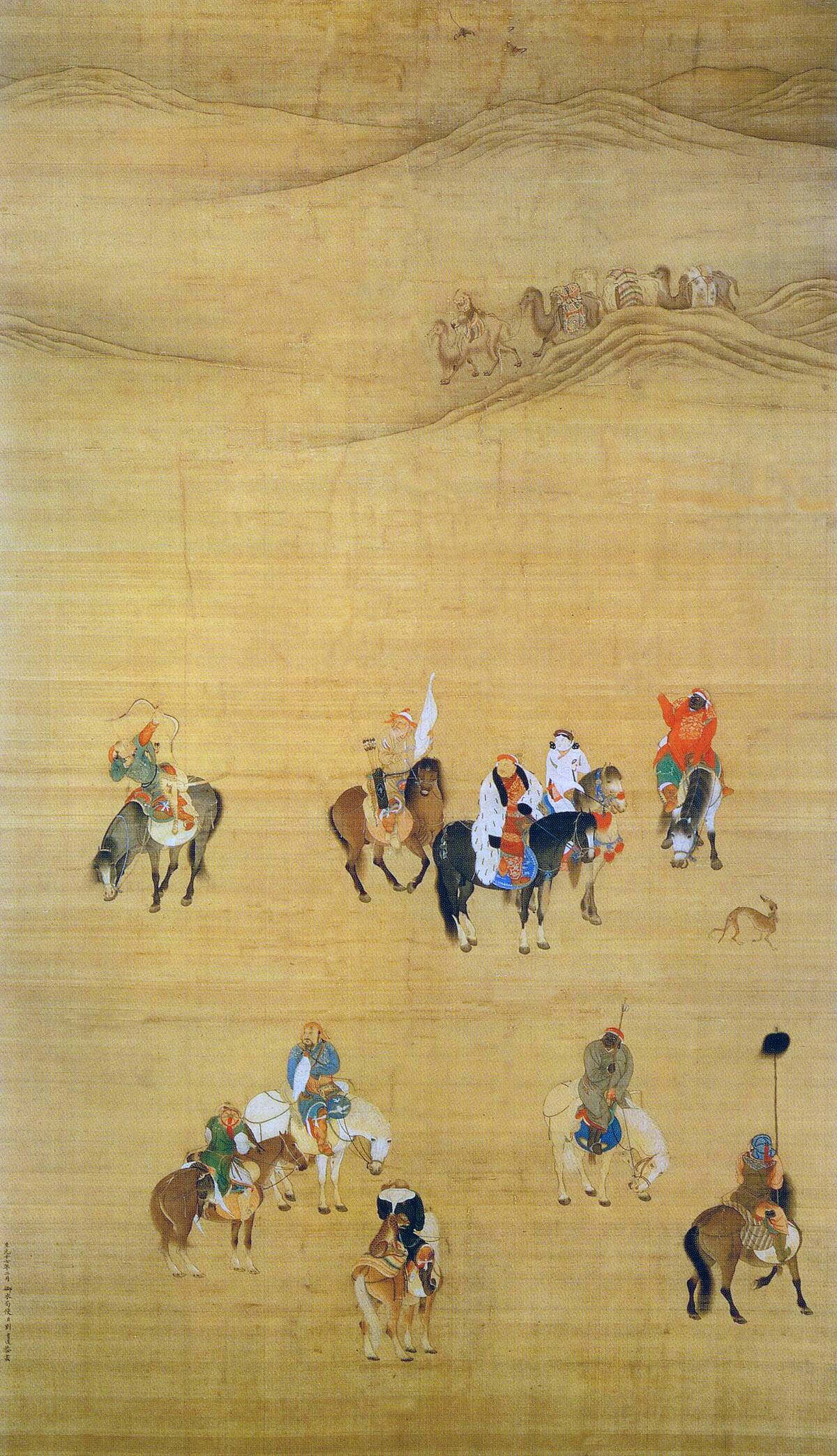 Kublai Khan hunting on horseback.