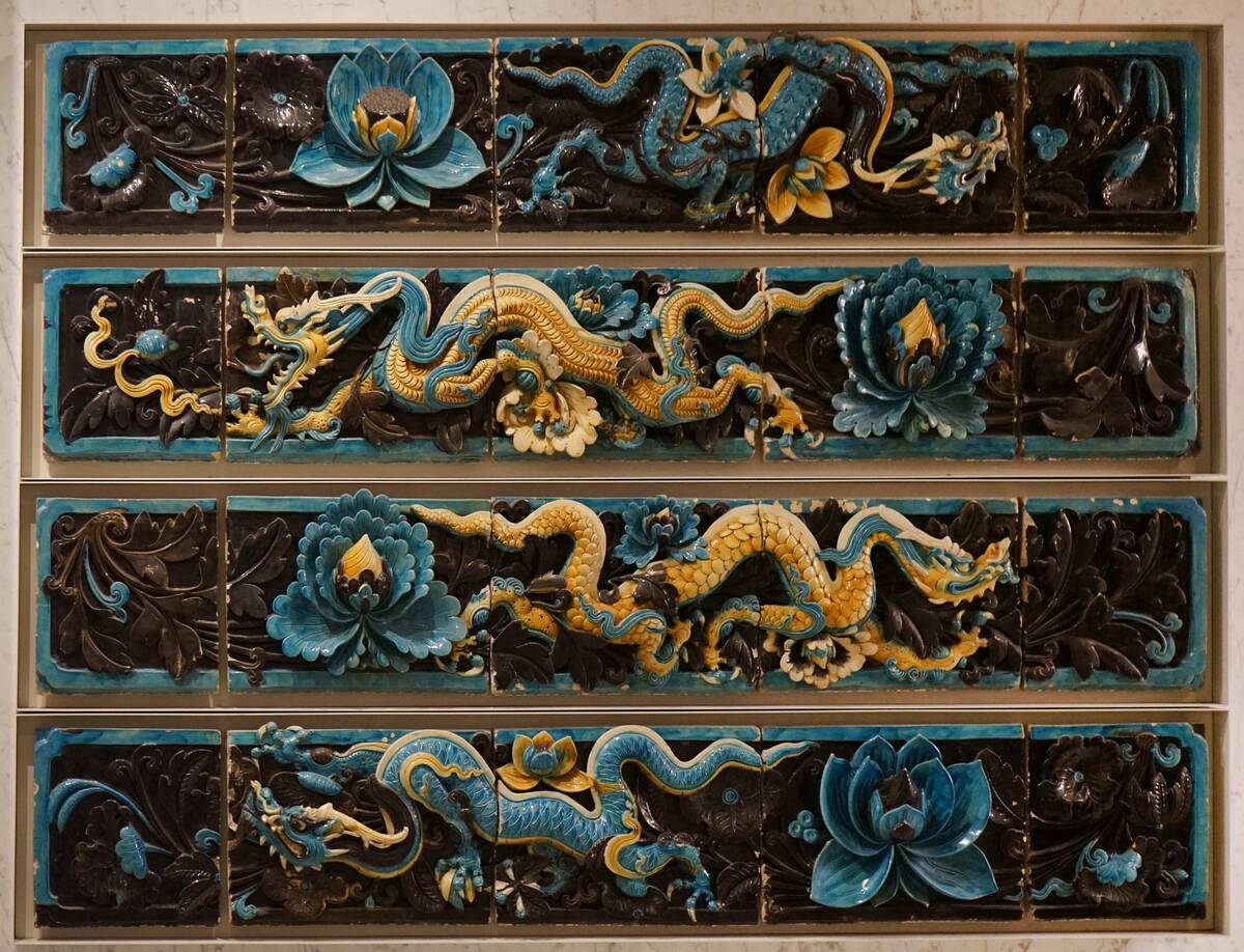 Lead-glazed stoneware dragon tiles