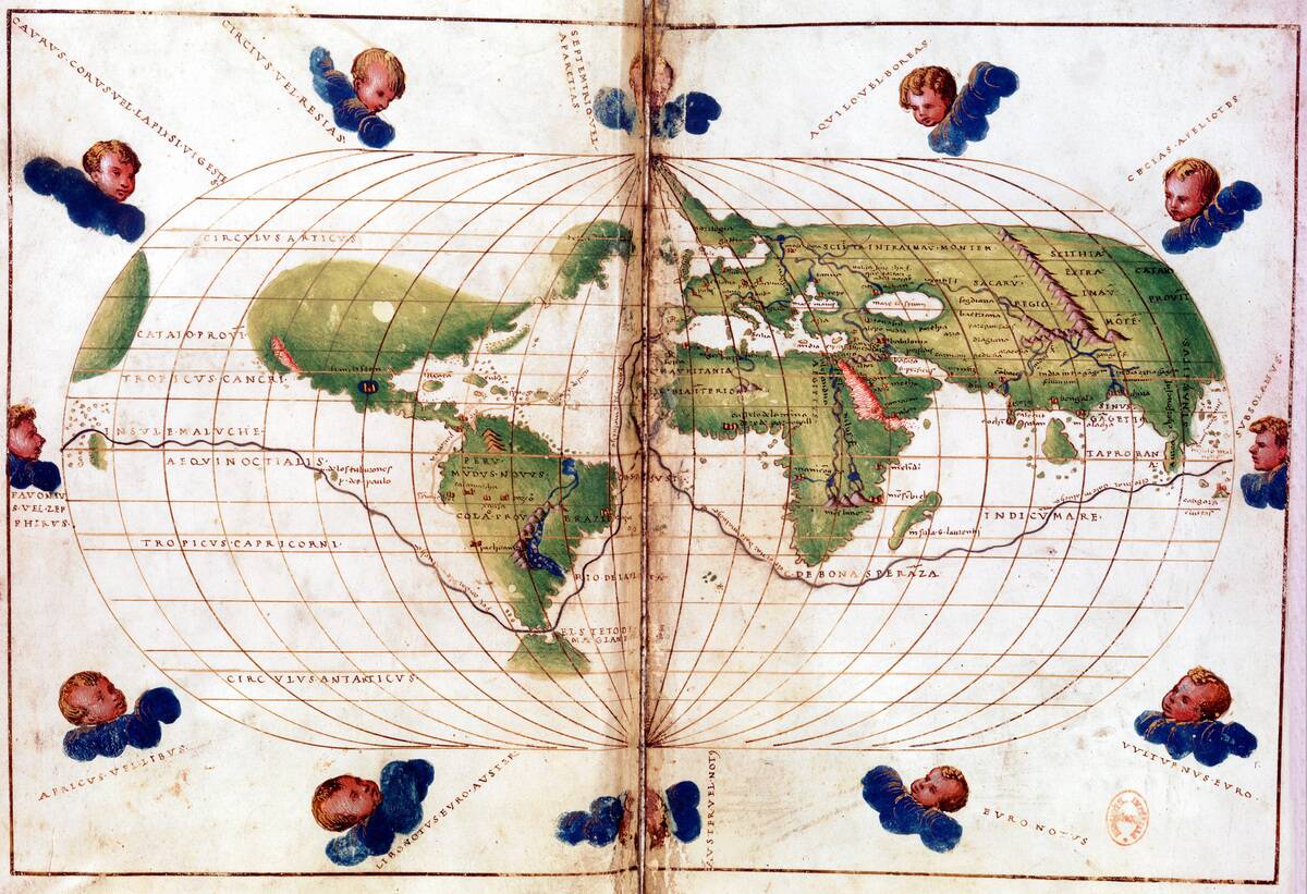 Map of Magellan's round the world voyage, 1519-1521.
