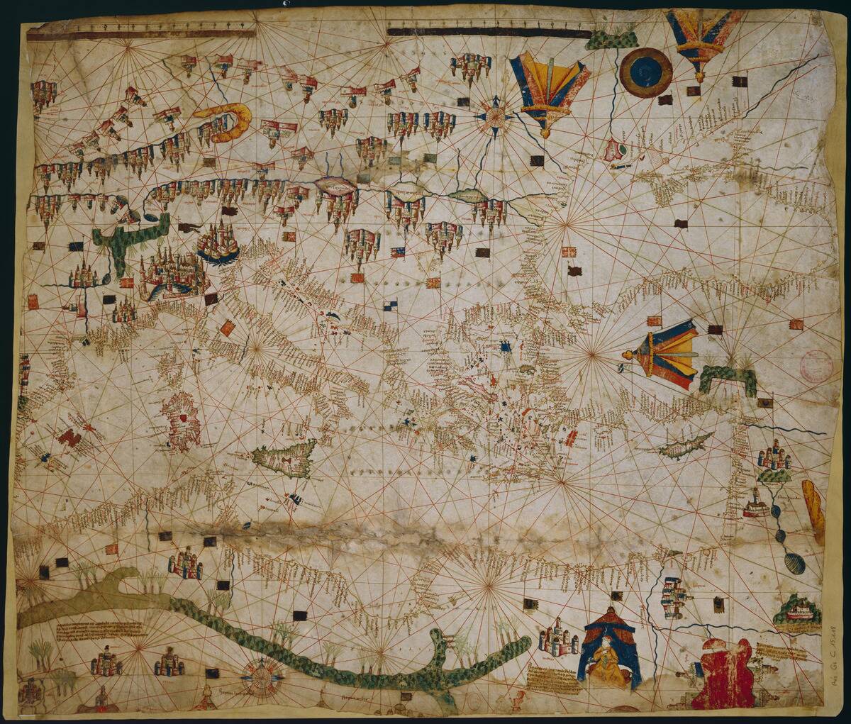 Nautical chart of the Mediterranean Sea and the Black Sea, 1440s. Found in the collection of the Bibliothèque Nationale de France.