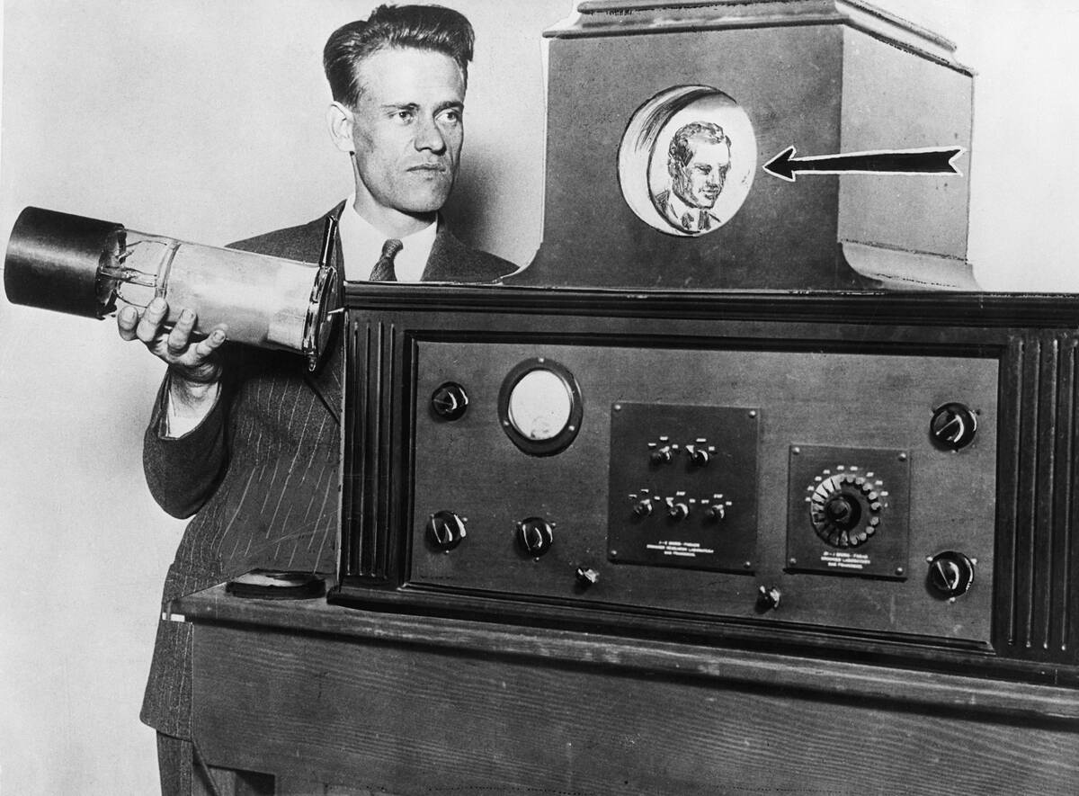 Philo T. Farnsworth With an Early Television