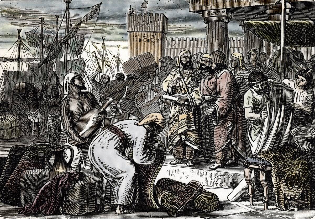 Phoenicians sailors trading in the Mediterranean ports