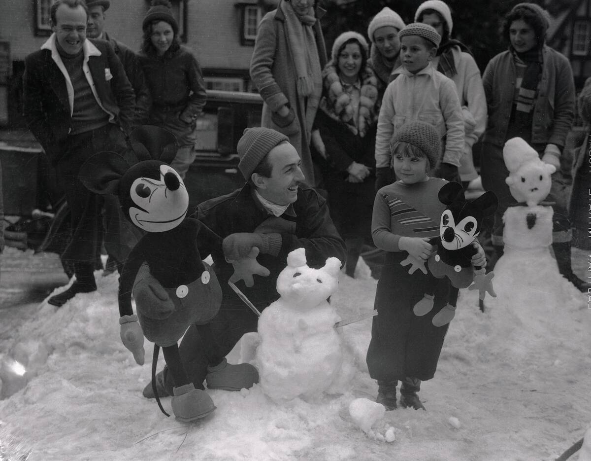 Walt Disney Judging Mickey Mouse Snowman Building Contest