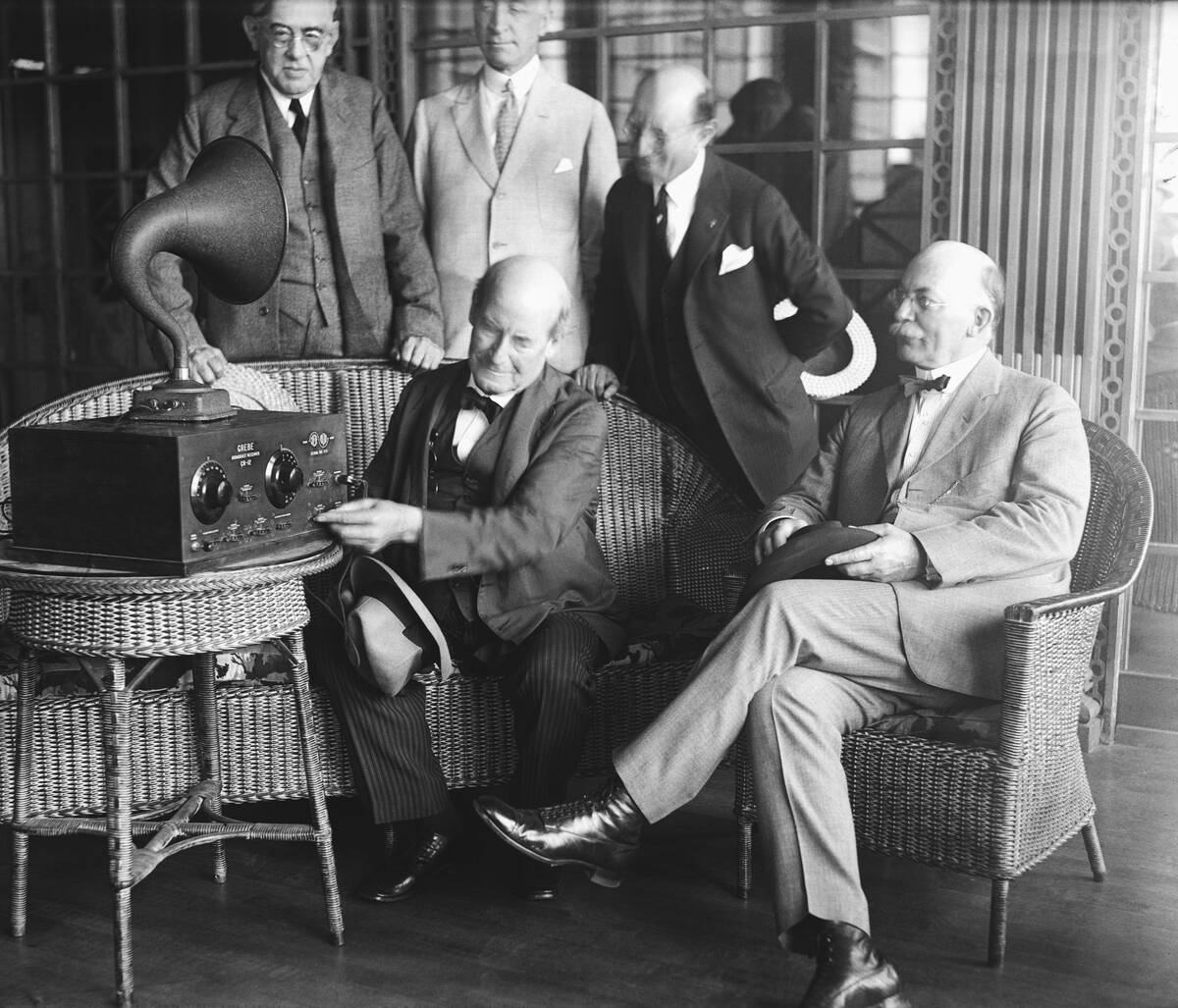 William Jennings Bryan and Brother Listening to Radio