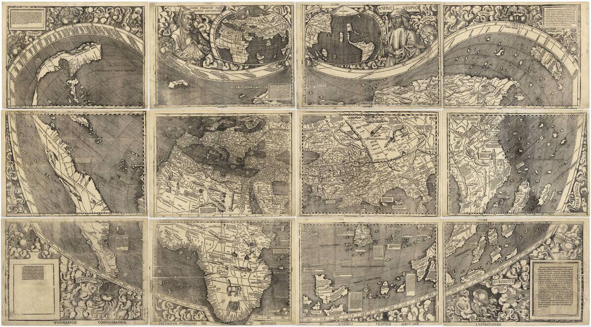 World map Universalis Cosmographia, 1507. Found in the collection of the Library of Congress, Washington D. C..