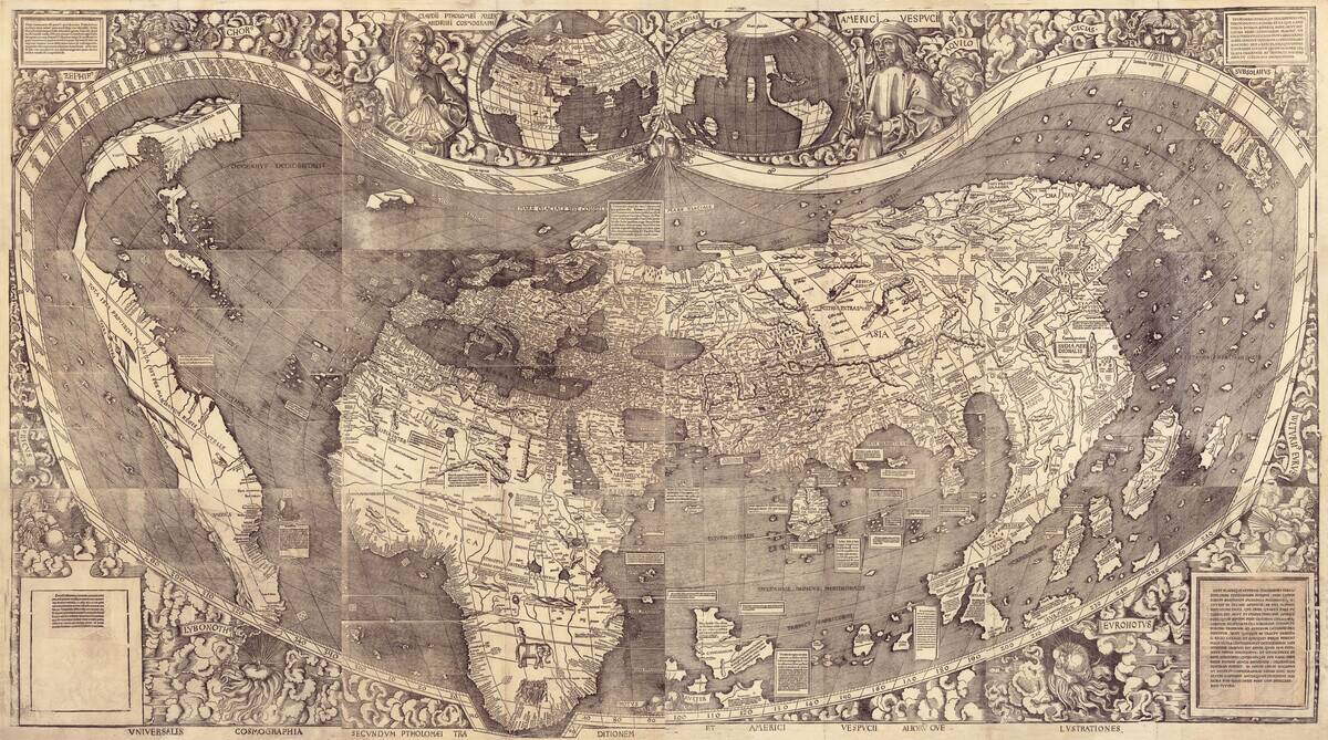 World map Universalis Cosmographia, 1507. Found in the collection of the Library of Congress, Washington D. C..