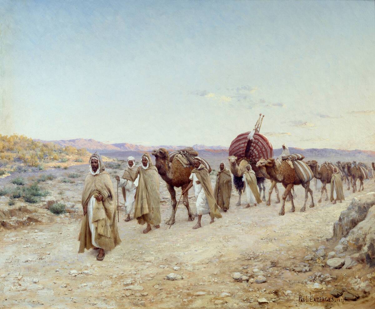 A caravan in the desert near Biskra by Jean Baptiste Paul Lazerges
