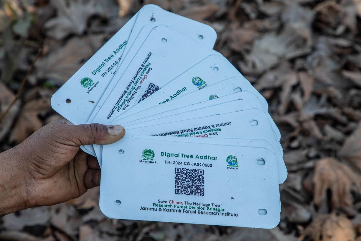 A person holds a QR code-based Geographic Information...