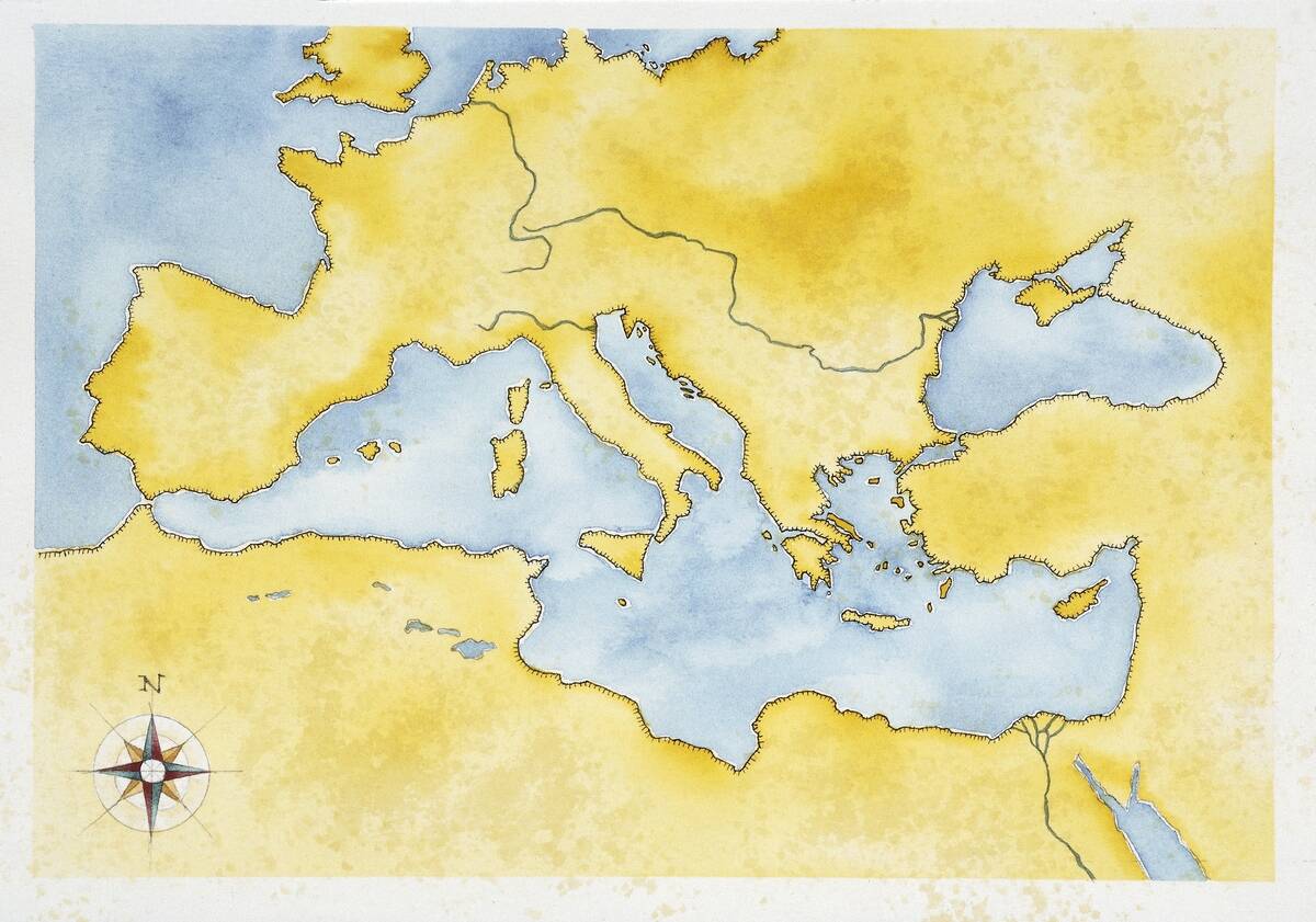 Ancient Rome, map of Mediterranean Basin, illustration