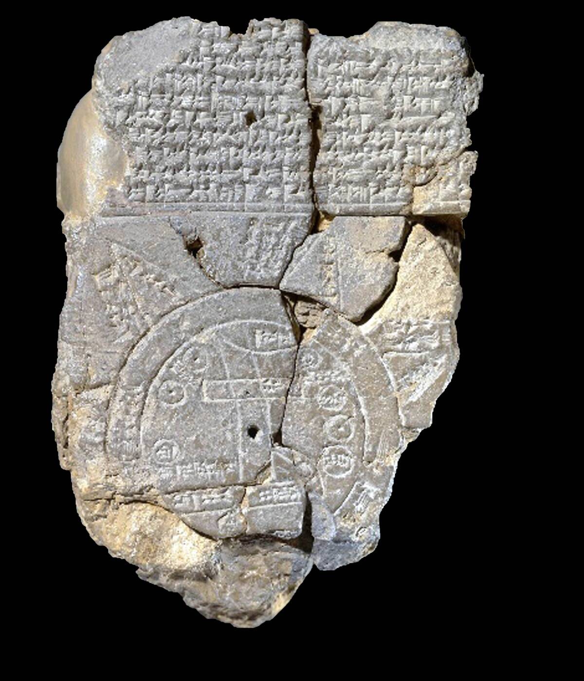 Babylonian world map, c600 BC, the earliest known map of the world. Clay tablet with cuneiform script at top. Writing Cartography Ancient Civilisation Archaeology Mesopotamia Iraq...