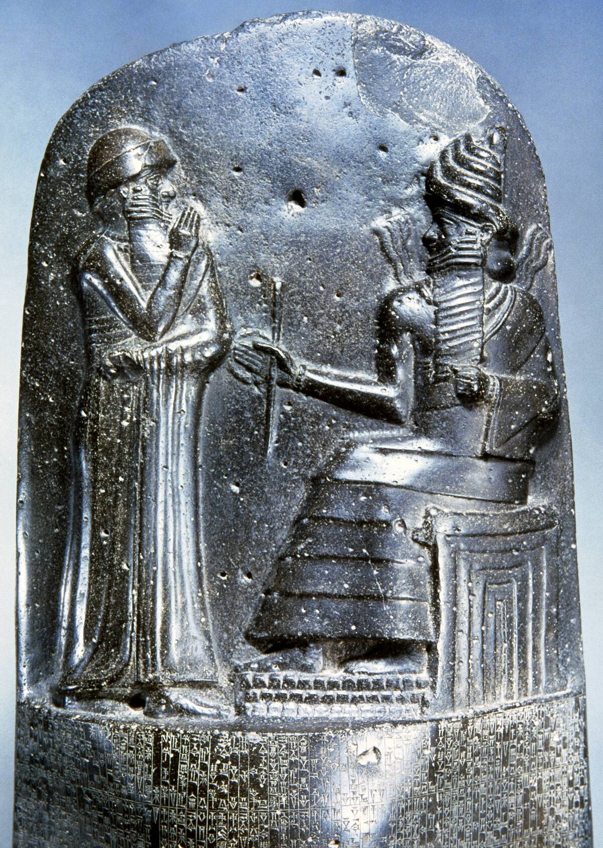 Code of Hammurabi. Basalt. 18th century BC. Hammurabi and god Shamash. Susa, Iraq.