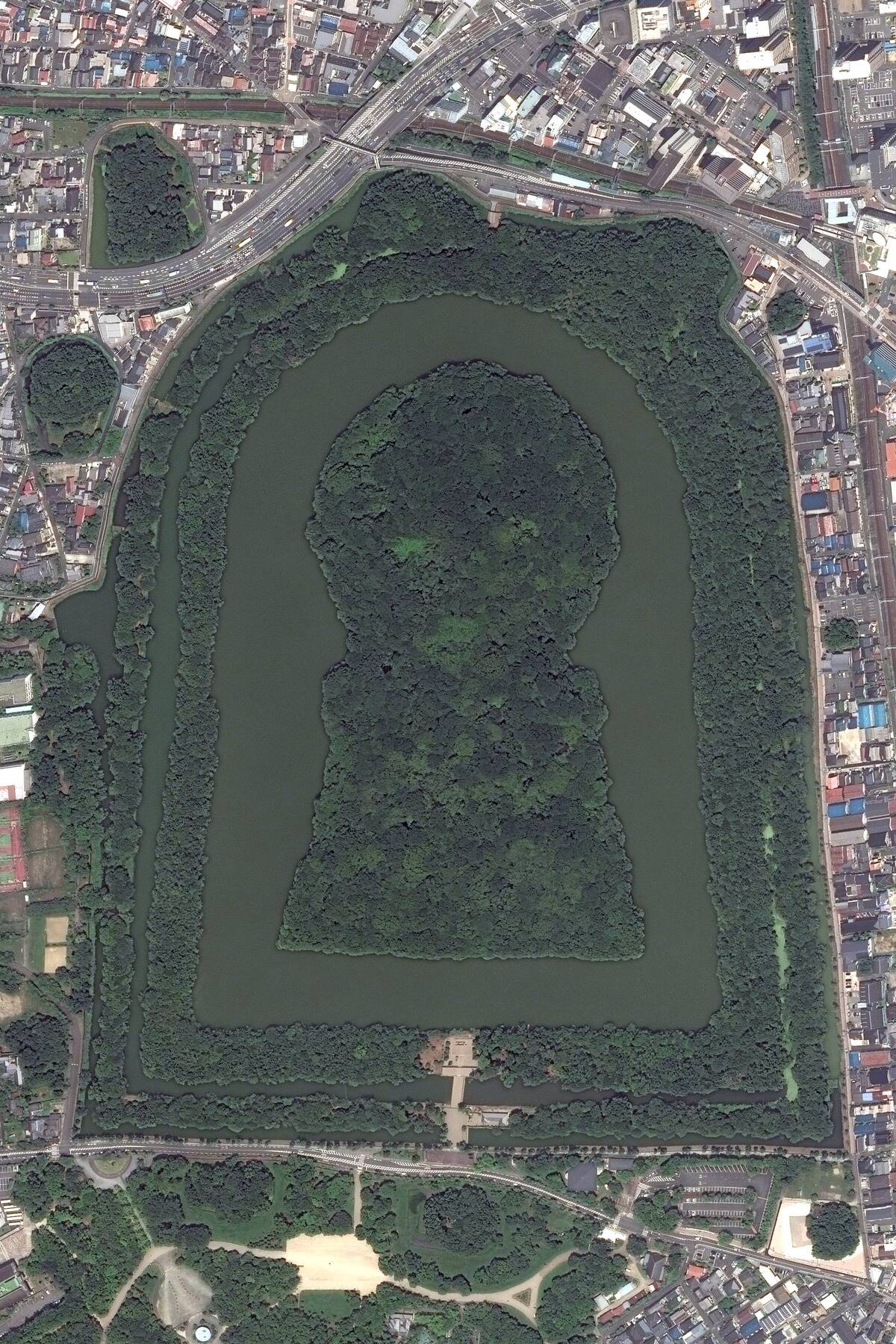 DAISEN KOFUN, SAKAI, JAPAN - JULY 4, 2016: This is DigitalGlobe satellite closeup image of the Daisen Kofun In Sakai, Japan.