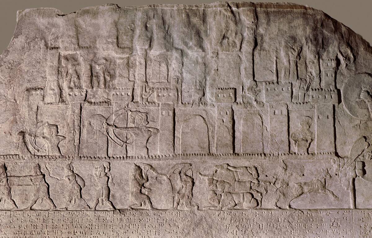 Detail of a relief depicting the troops of Tiglath Pileser III attacking a Phoenician or Syrian city