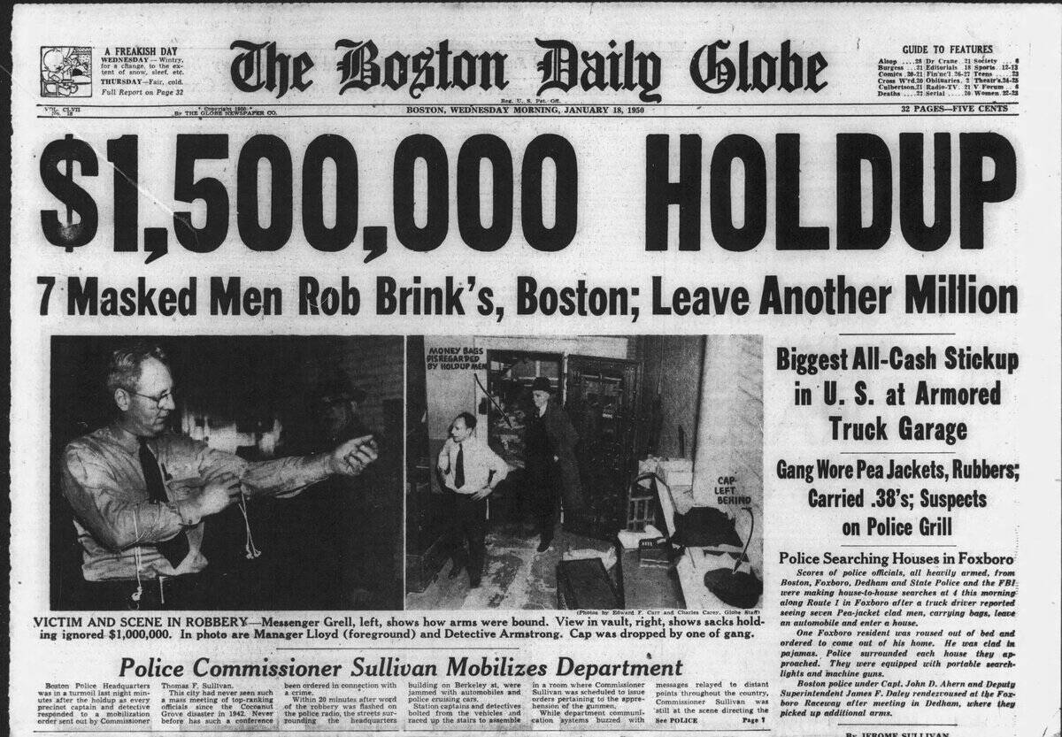 Front Page of Boston Globe: Great Brinks Robbery