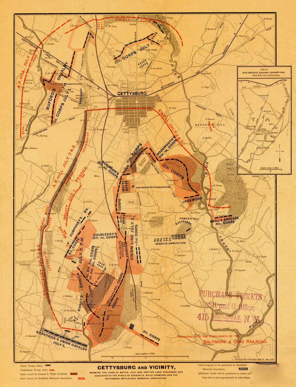 Gettysburg And Vicinity, Showing The Lines Of Battle, July, 1863