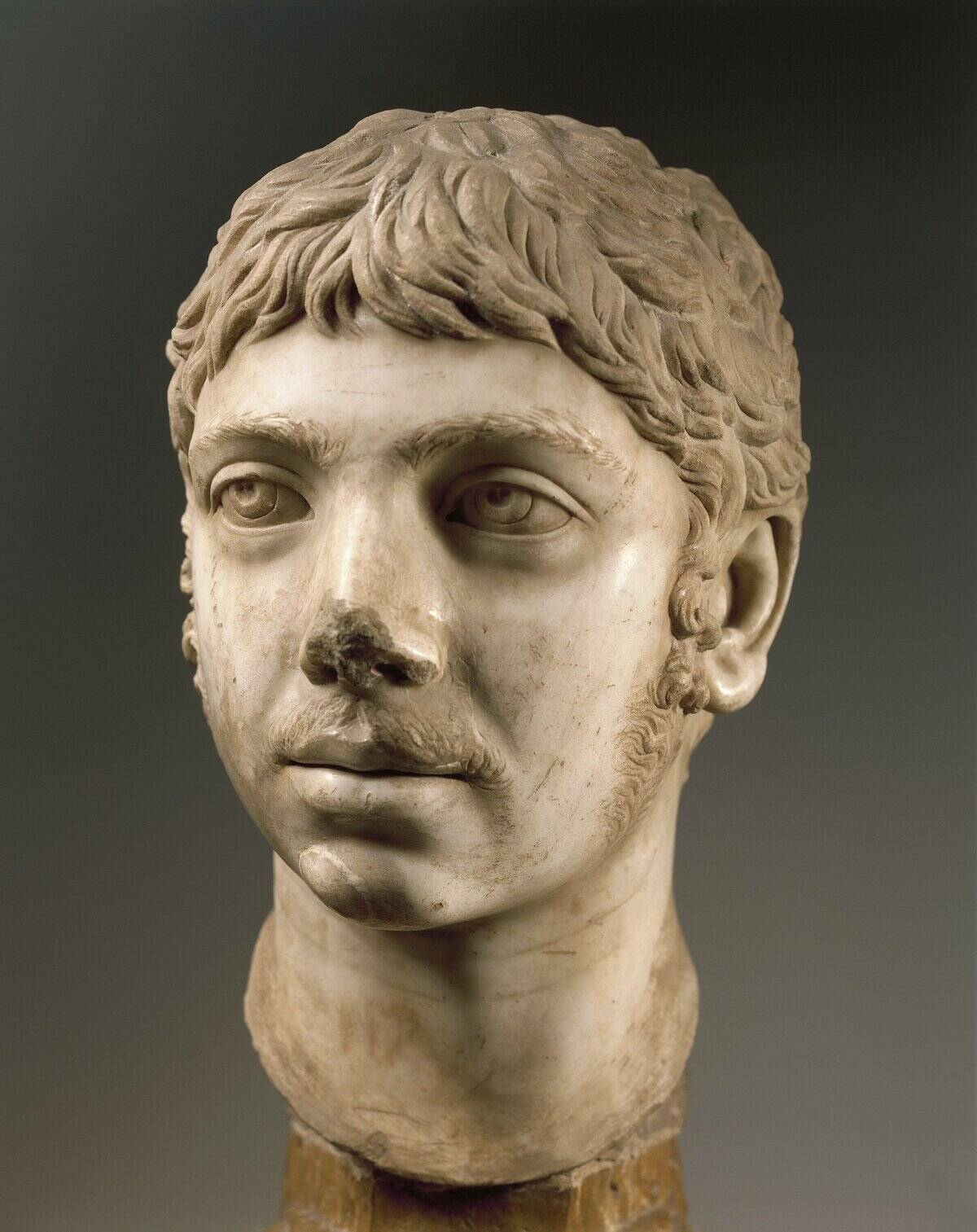 Head of Emperor Marcus Aurelius Antoninus (Sextus Varius Avitus Bassianus better known as Elagabalus or Heliogabalus, circa 203 - 222 A.D.), Severan dynasty, circa 221 A.D. imperial age, marble