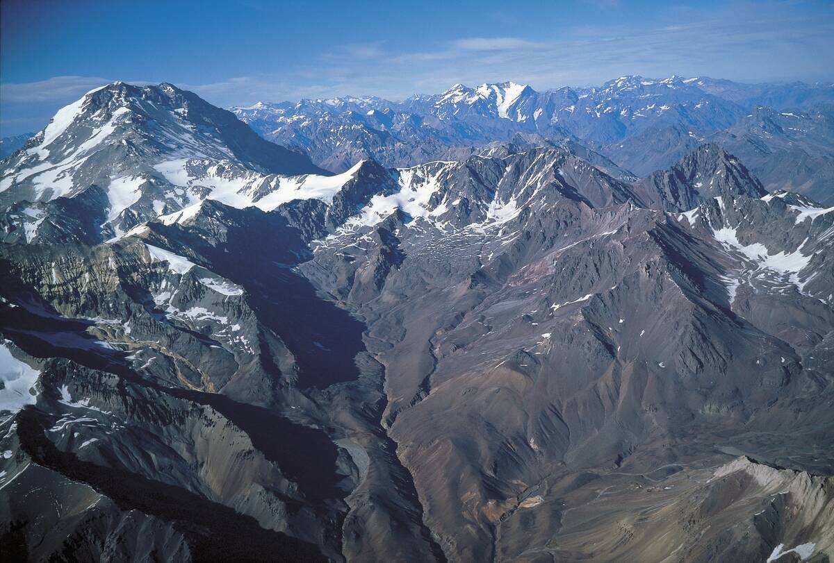 High angle view of mountain ranges, Aconcagua, Andes, Argentina