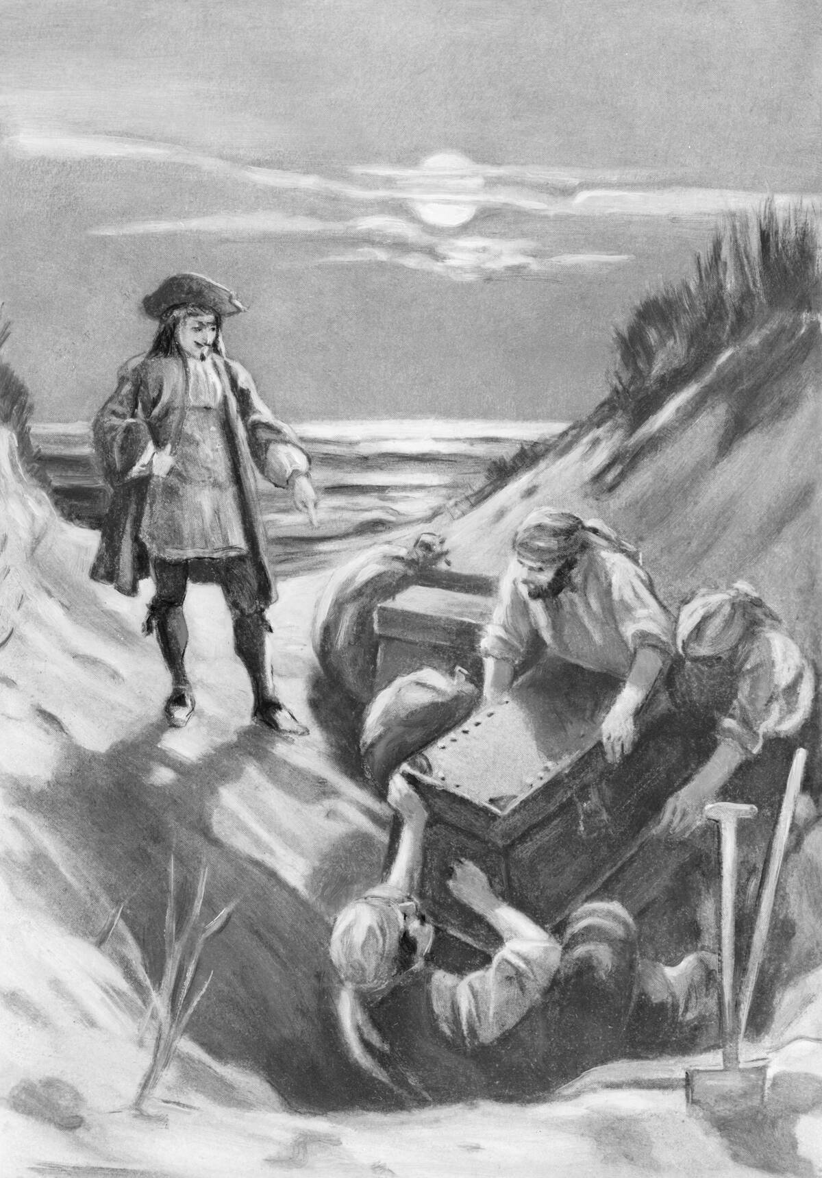 Illustration of Captain Kidd Burying Treasure