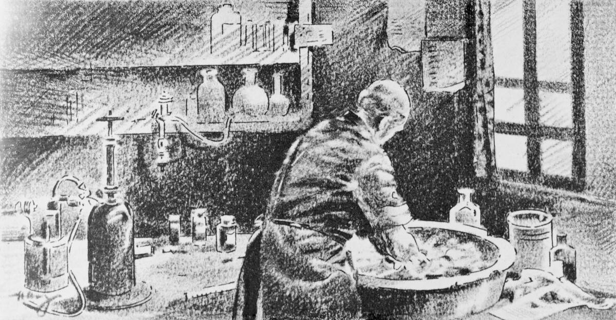 Illustration of Ignaz Semmelweis Washing Hands before Operating