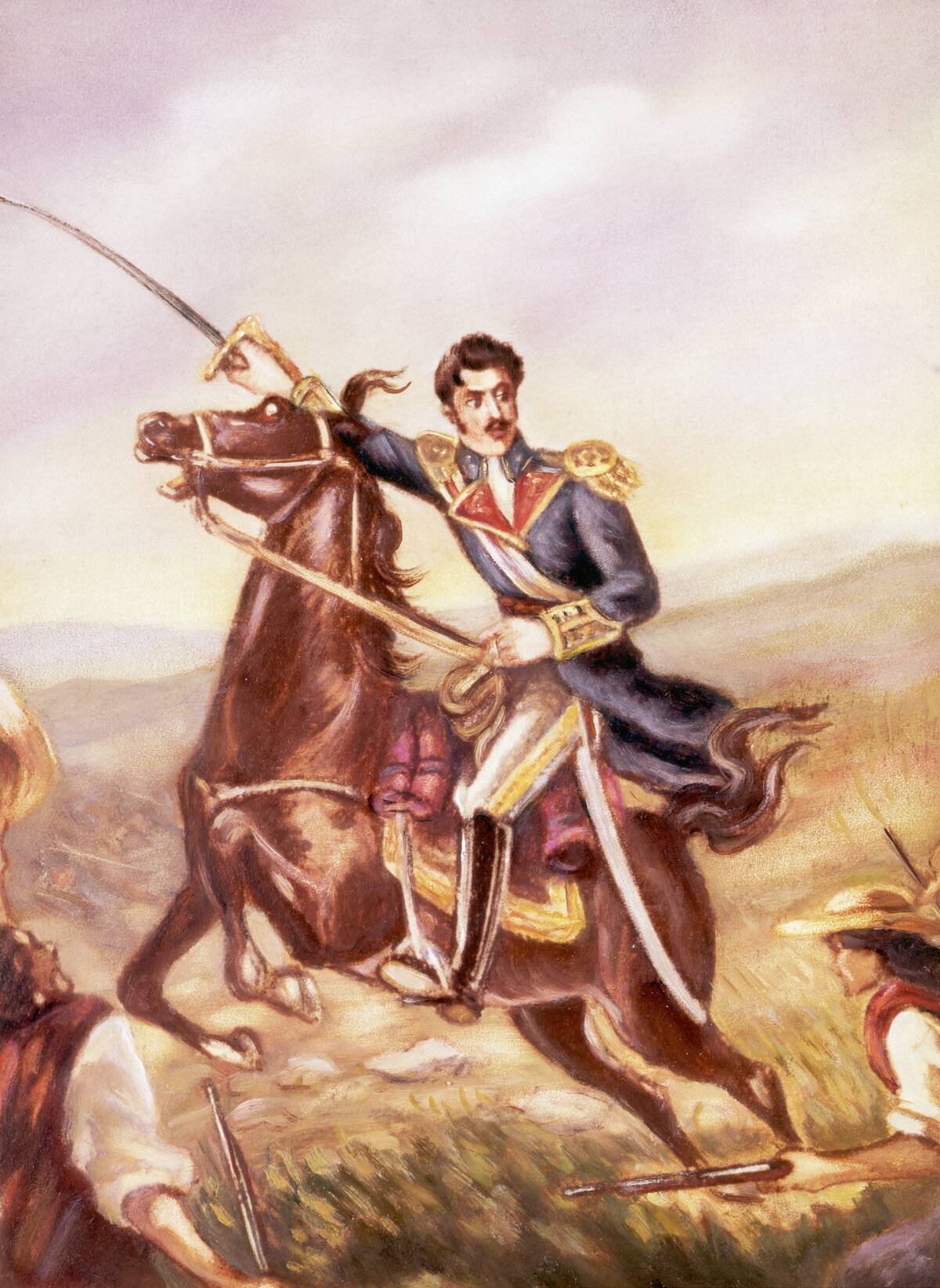 Illustration of Simon Bolivar Leading His Troops
