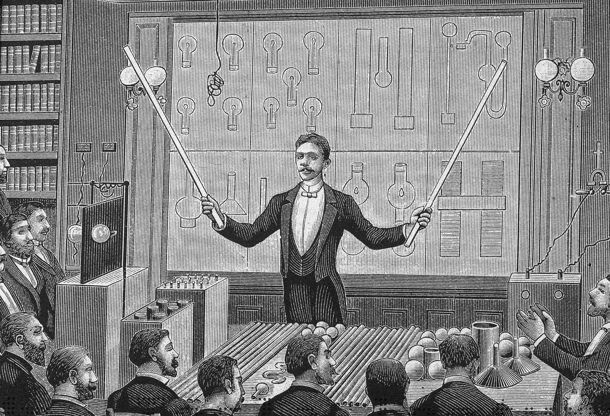 Illustration of Tesla Lecturing