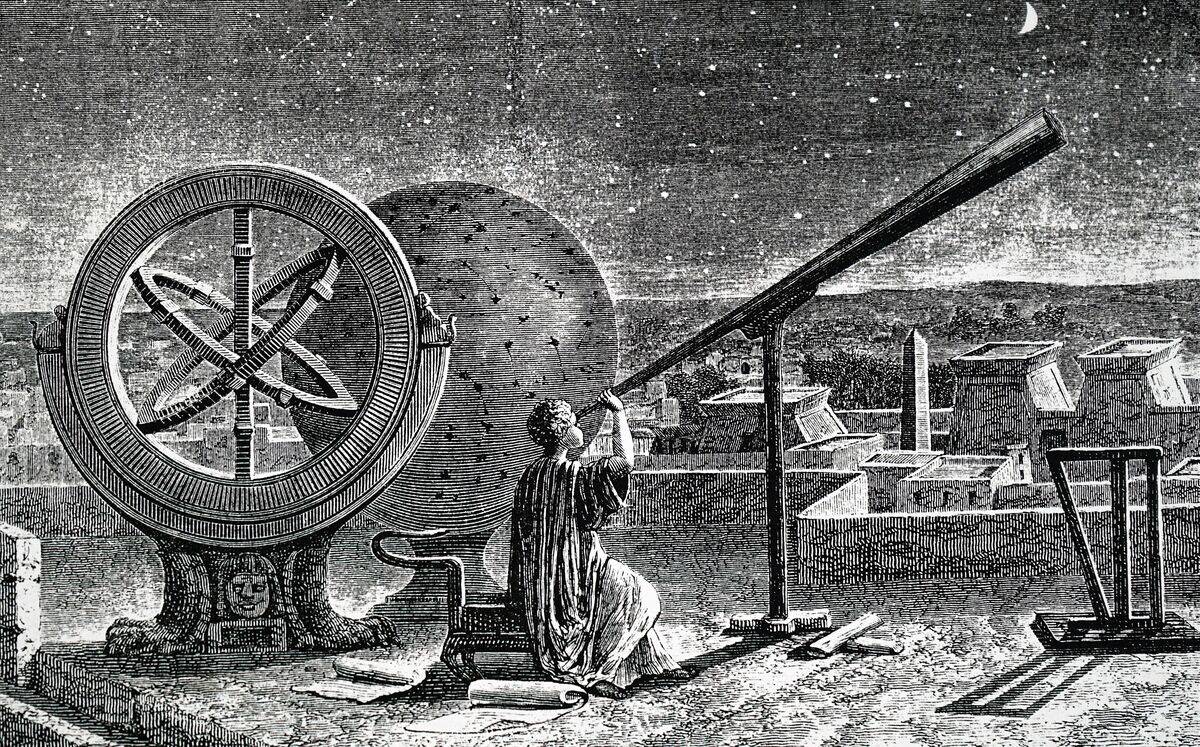 Imaginative reconstruction of Hipparchus in his observatory in Alexandria