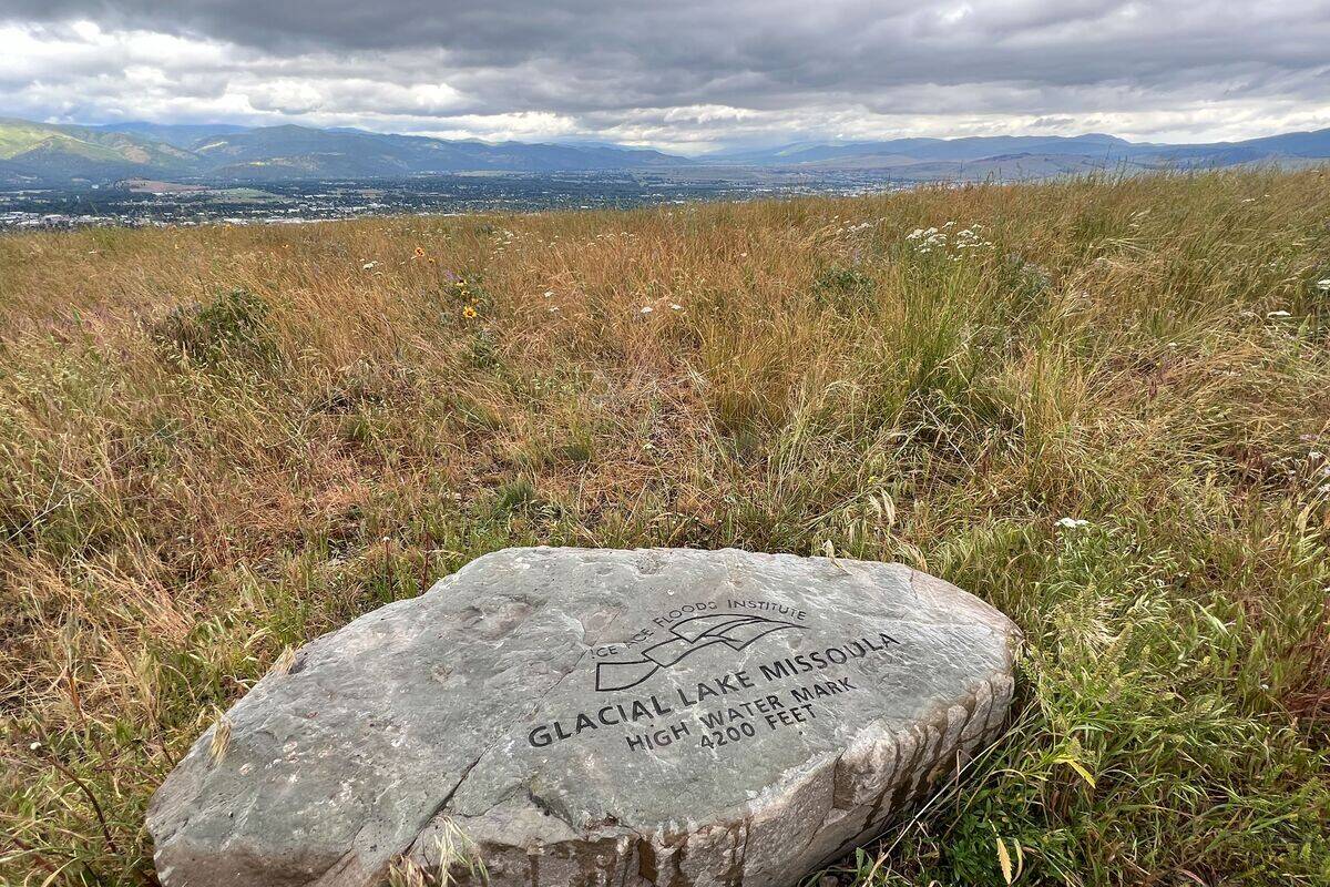 Inscribed rock marking the high stand of Glacial Lake Missoula, Missoula, Montana