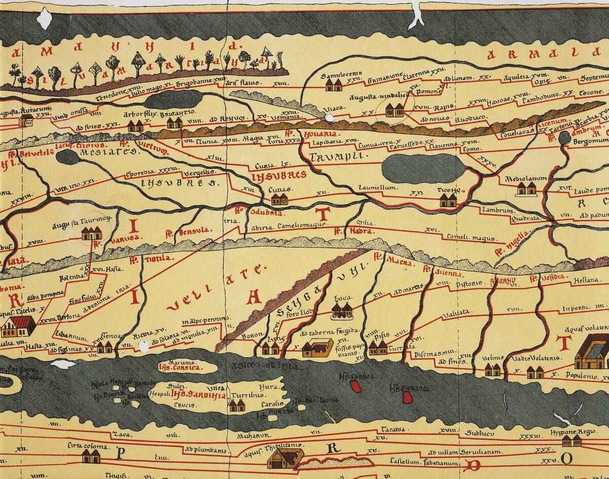 Italian peninsula, taken from the Peutinger Table