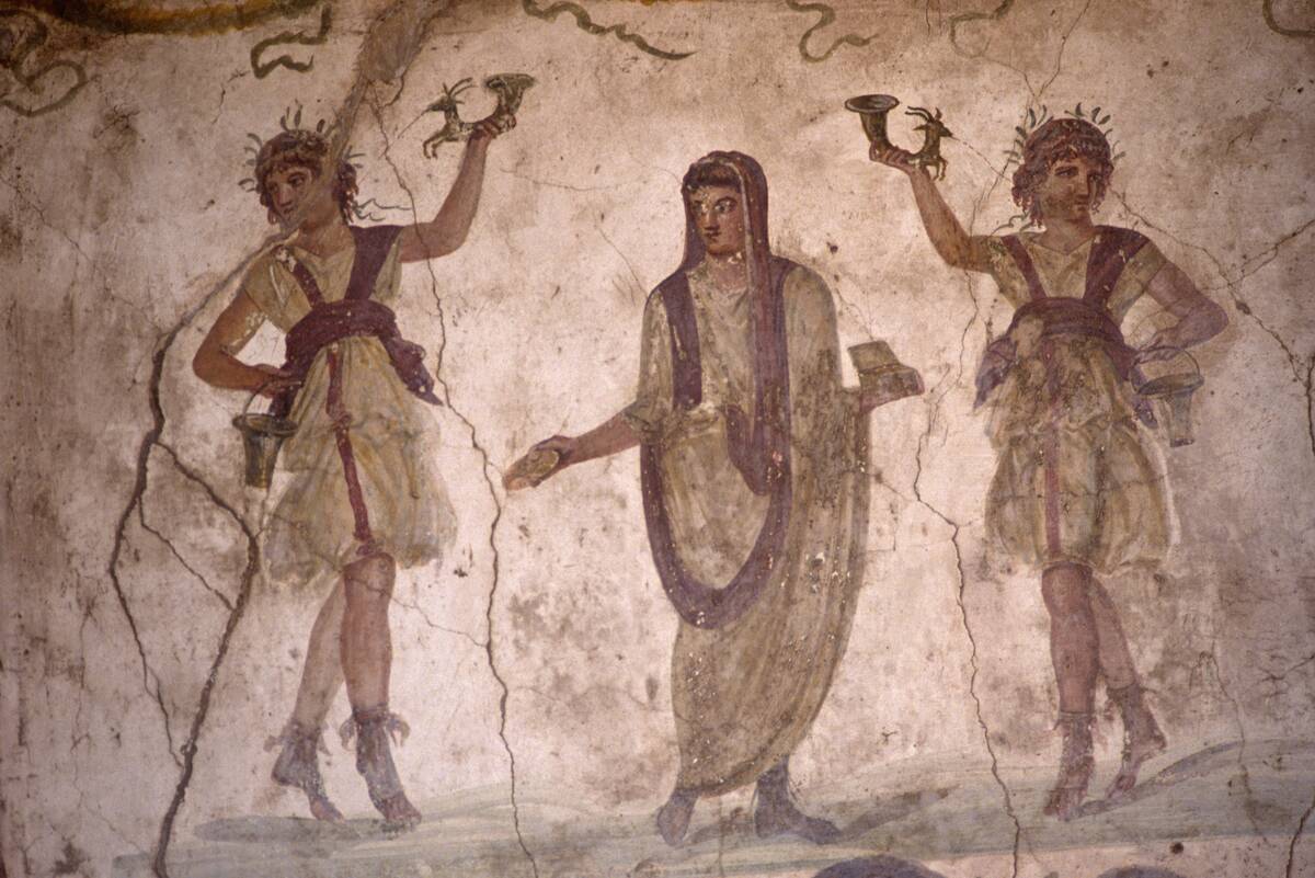 Italy - Pompeii - Roman protection and fertility lararium fresco