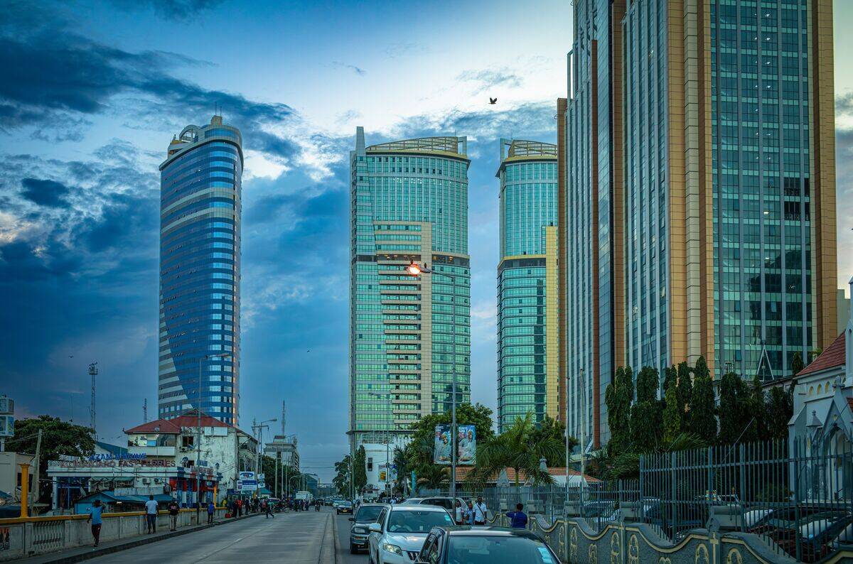 Kivokoni Road and tall buildings Dar es Salaam, Tanzania