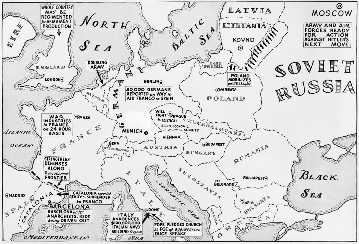 Map of Europe Shortly Before German Invasion of Poland