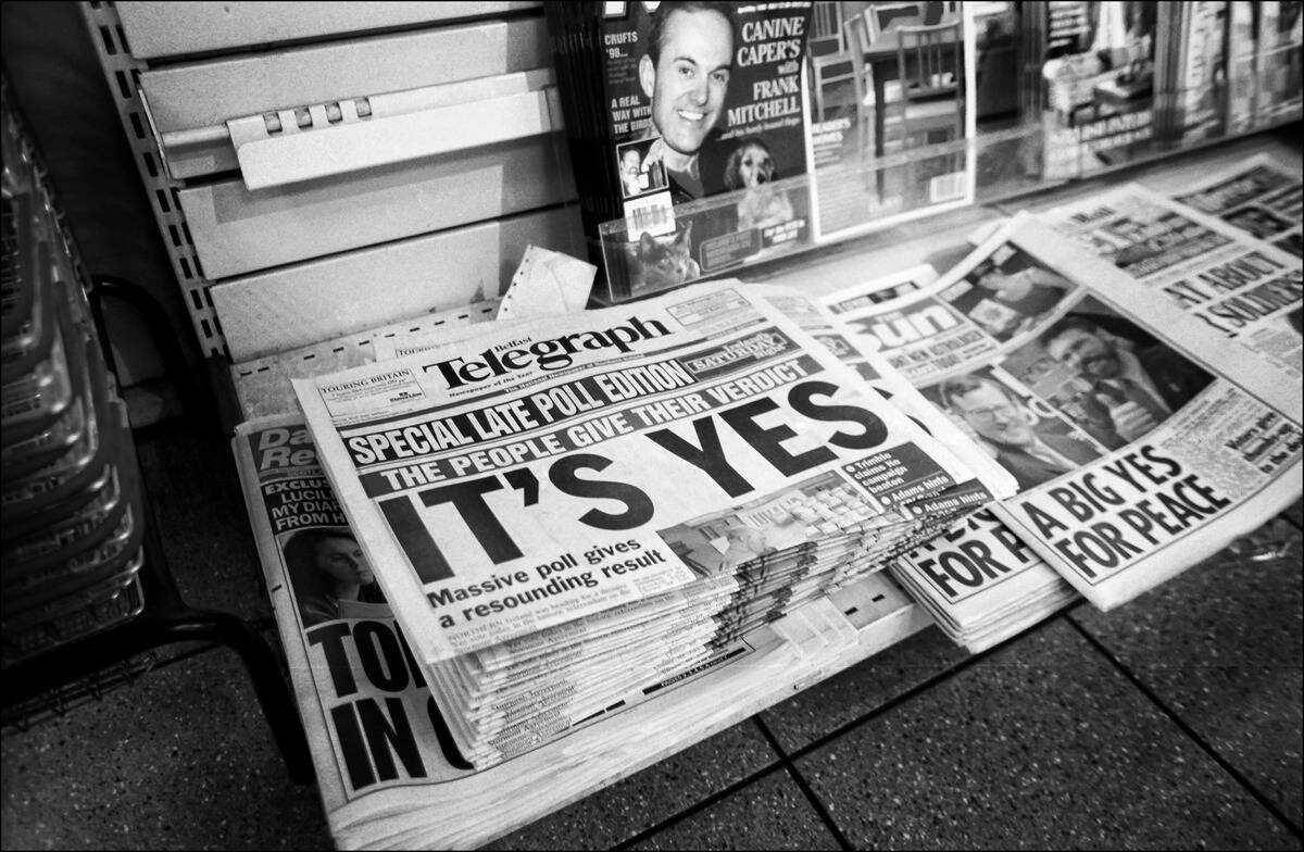 Newspapers display referendum results in Belfast