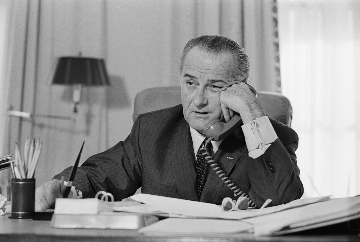 President Lyndon B Johnson On Telephone