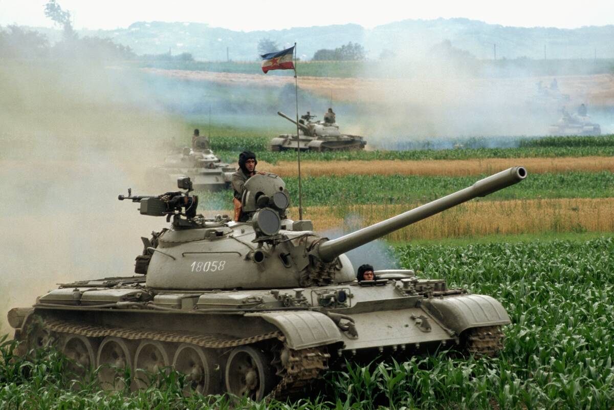 Serbian Tanks Advancing Through a Cornfield