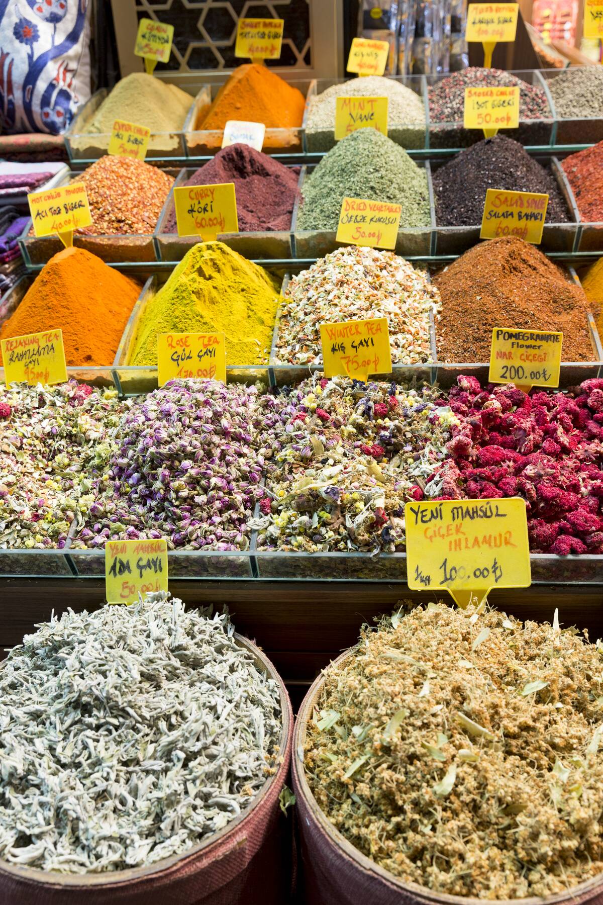 Spices and Tea at Egyptian Market in Istanbul, Turkey