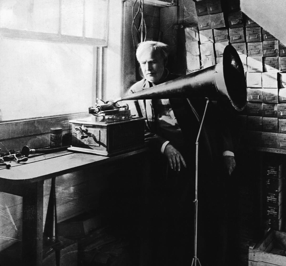 Thomas Edison with His First Phonograph