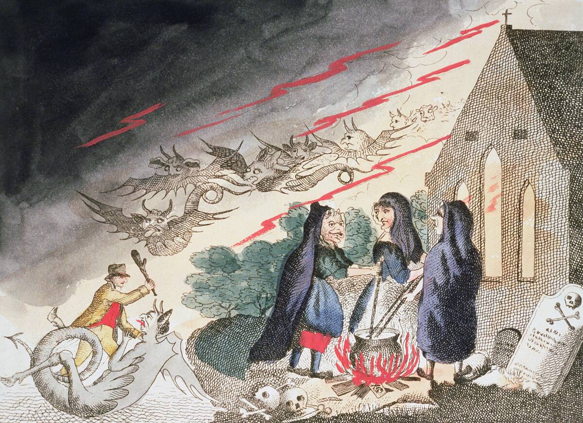 Three Witches In A Graveyard circa 1790s