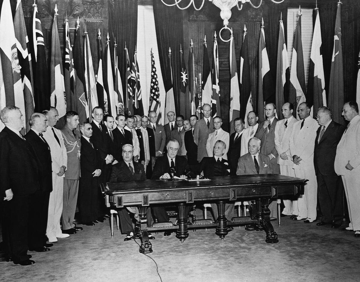 US President Franklin D. Roosevelt with Allied Nations Representatives