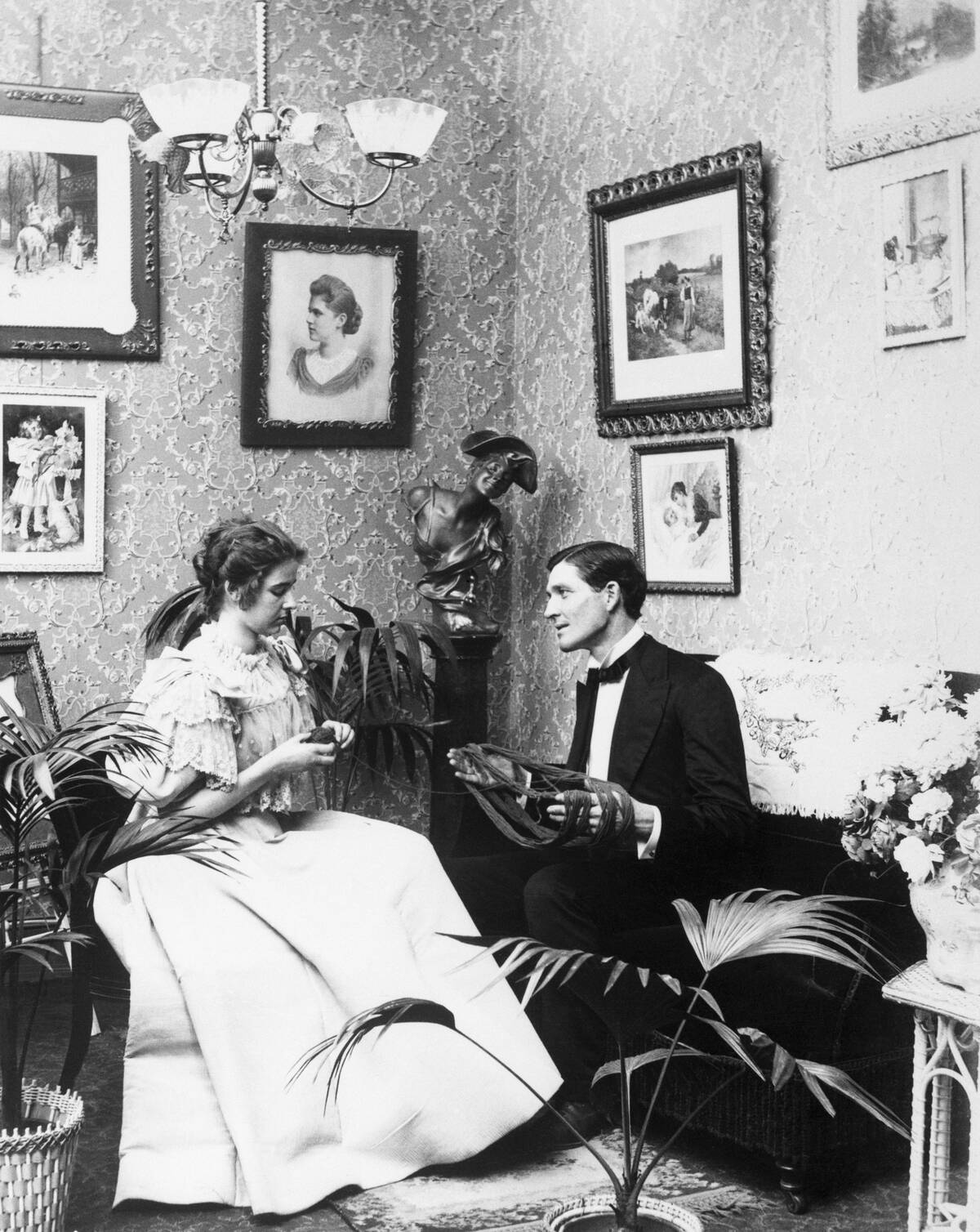 Victorian Couple Alone Knitting