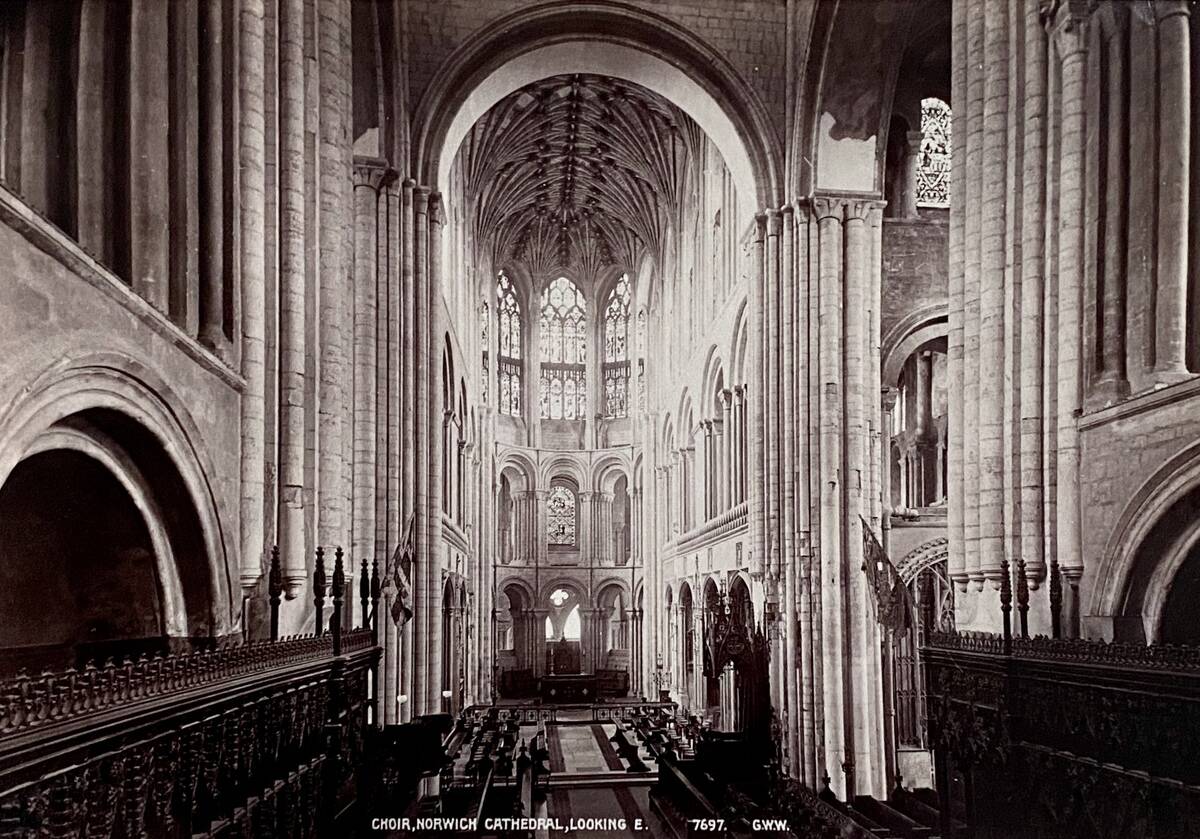 Vintage print of Norwich Cathedral, view East, 1870s