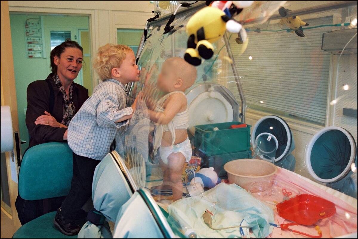 Wilco, the 'bubble child' saved by Dr. Fischer's gene therapy in Paris, France on April 28, 2002.