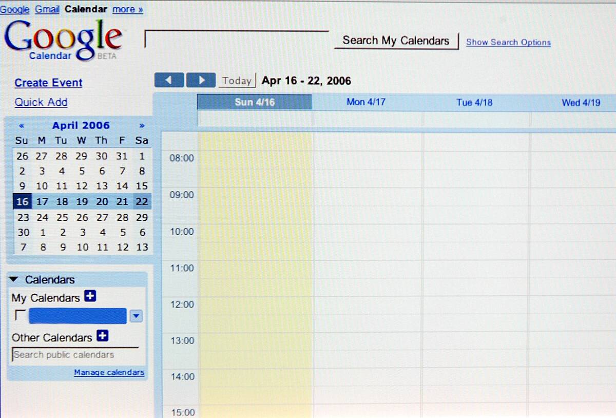 (04/16/06 - BOSTON, MA) Still frame of Google Calender. (041606googledg - Staff Photo by David Goldman. Saved in Photo Mon)