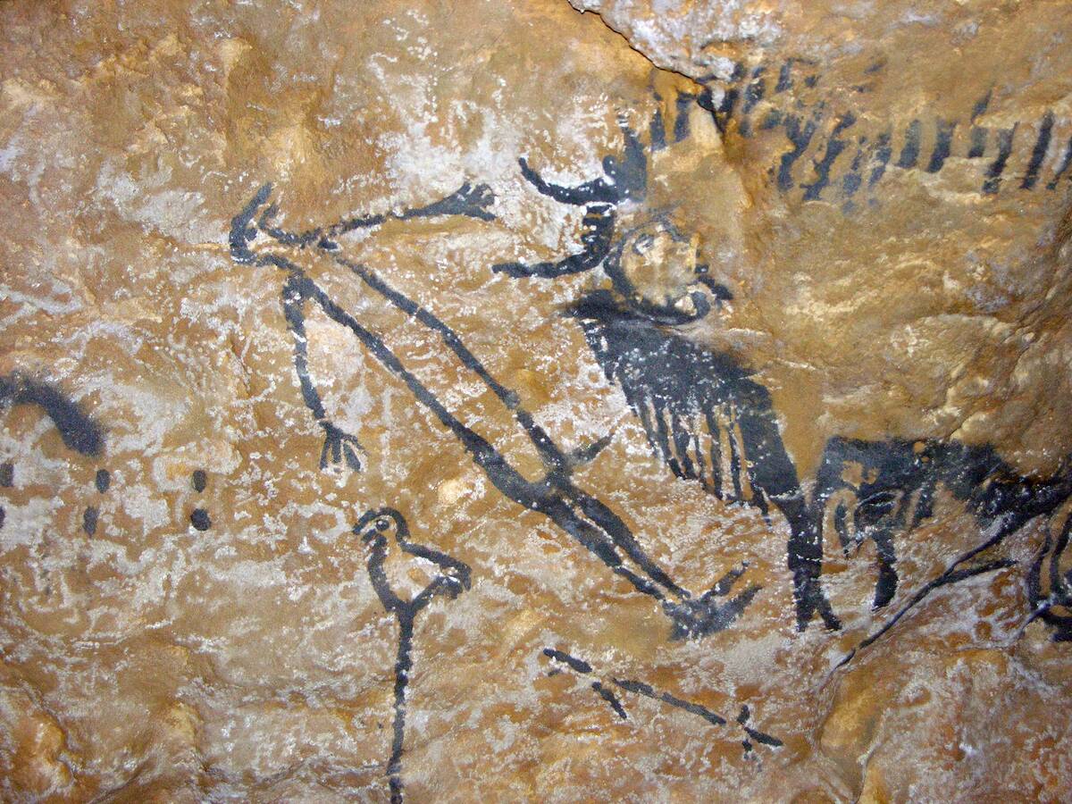 Cave painting of bird-headed man at Lascaux