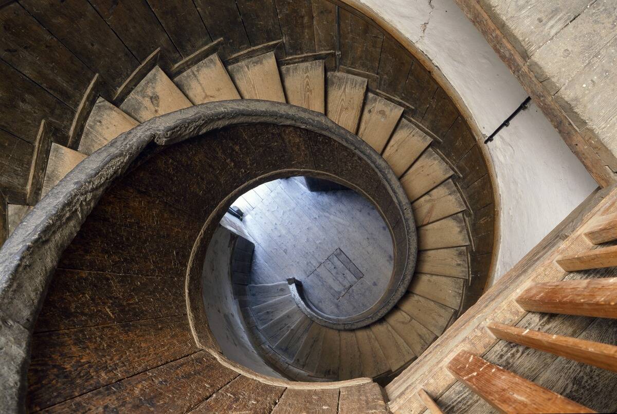 Circular staircase leading down to the water bastion, Upnor Castle, Upper Upnor, Kent, c2000s(?)