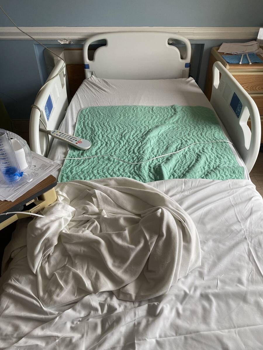 Detail of empty Hospital bed, Jupiter Medical Center, Florida