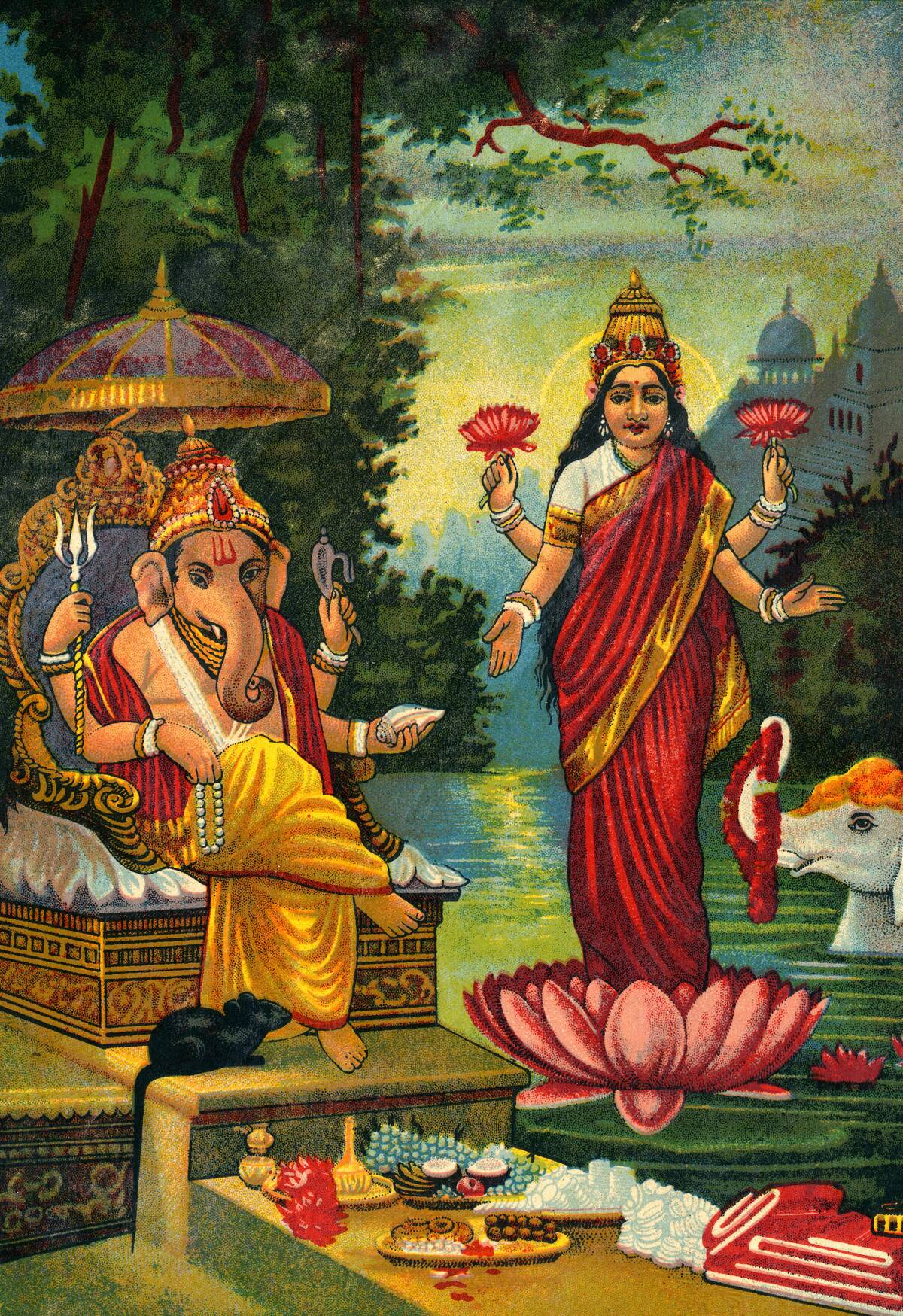 Hindu Deities in Outdoor Scene