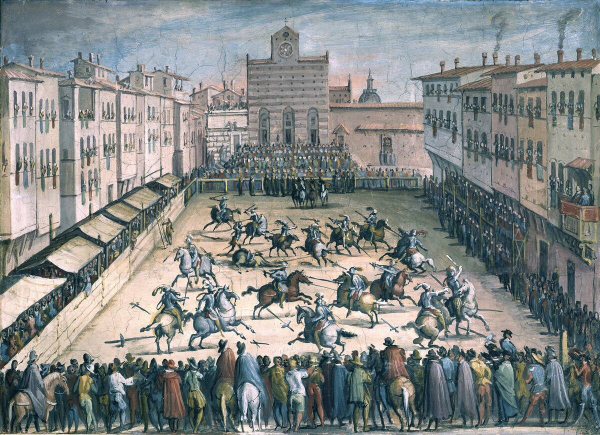 Horse Joust at the Piazza Santa Croce, 1561-1562. Found in the collection of the Palazzo Vecchio, Florence.