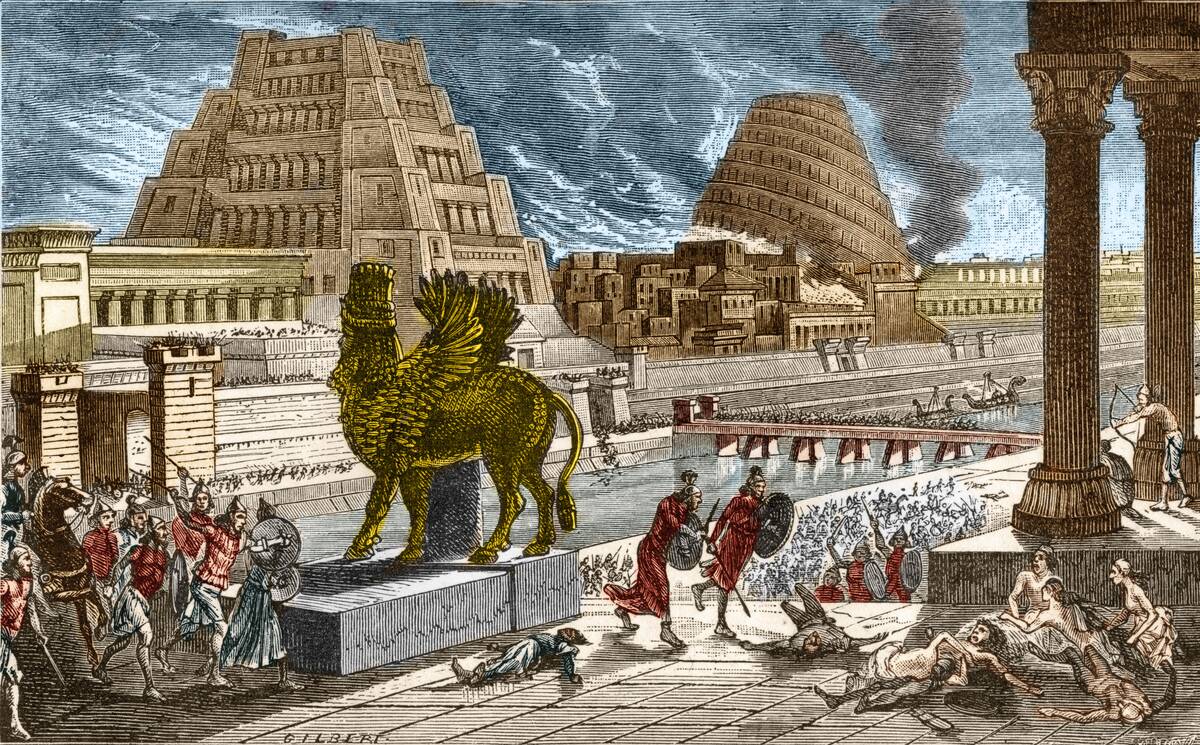 Illustration of siege of Babylon by Cyrus the Great in 540 B.C