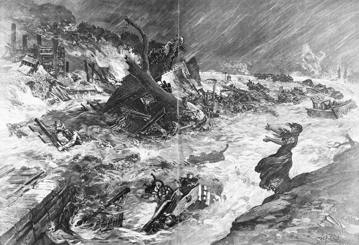 Illustration of the Bridge Washed Away During the Johnstown Flood