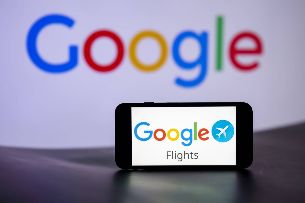 In this photo illustration, the Google Flights logo is seen...